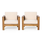 ( Set of 2) Outdoor Acacia Wood Club Chairs with Cushions, Teak+Beige, 27.75"D x 32"W x 27.75"H