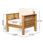 ( Set of 2) Outdoor Acacia Wood Club Chairs with Cushions, Teak+Beige, 27.75"D x 32"W x 27.75"H