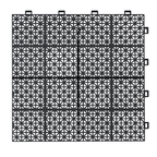 12 x 12 inch black interlocking deck tiles, plastic waterproof, weighing up to 6613 pounds, with a rose pattern pack of 12