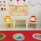 Kids Table and 2 Chairs Set 3 Pieces Toddler Table and Chair Set Wooden Activity Play Table Set (Lion&Monkey)