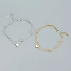 925 Sterling Silver Double Layer Heart-shaped Bracelet  for Women Girl Korean Style Small Fresh Summer Bracelet