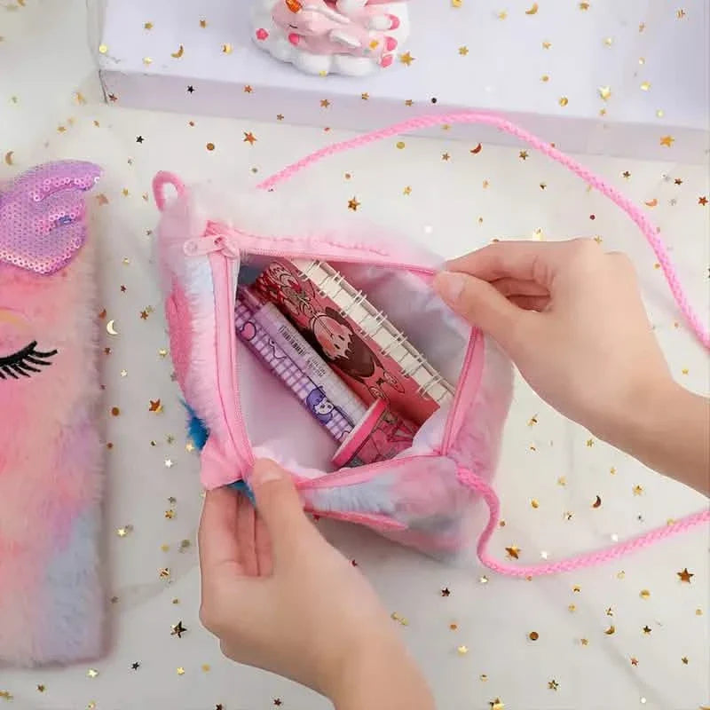Girls Cute Sequin Plush Unicorn Tie Dye Bag