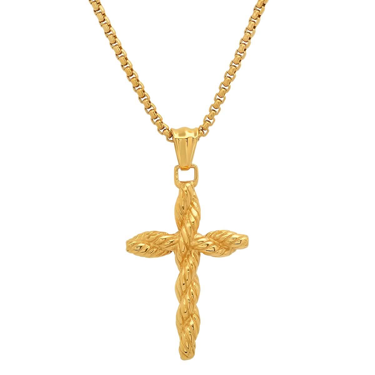 Men's Stainless Steel Twisted Rope Cross Pendant